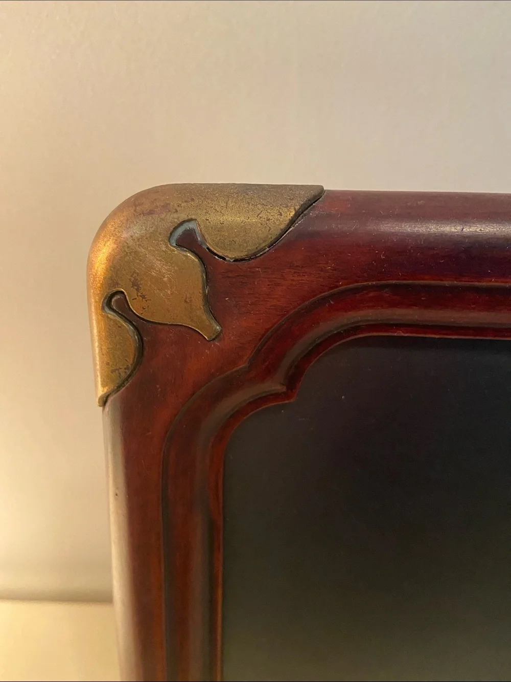 Vintage Campaign Style Wooden Picture Frame With Brass Corner Brackets 8”X10”